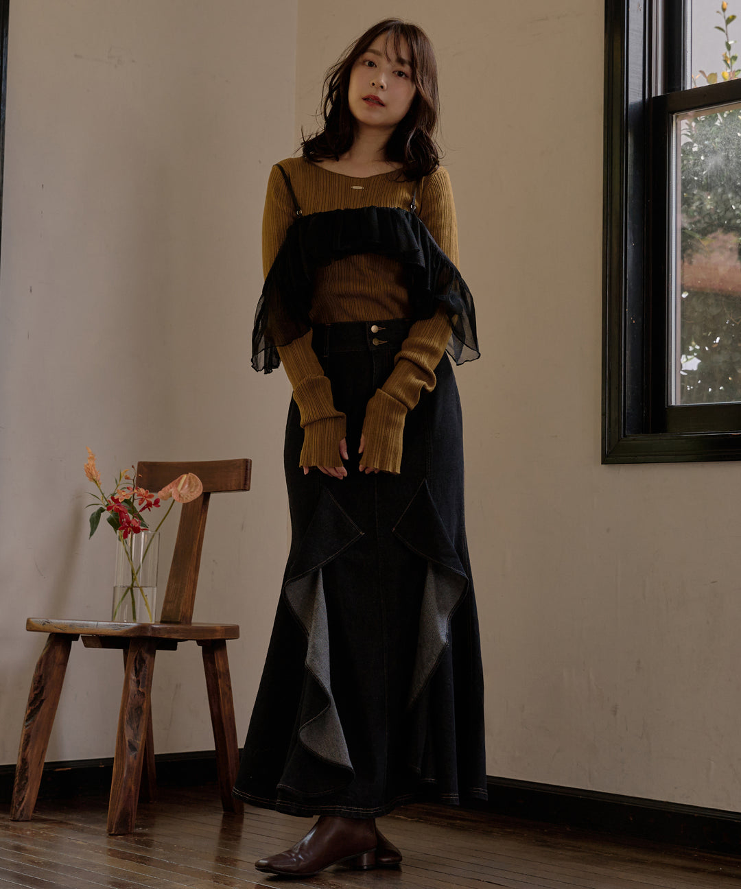 【新品未使用タグ付き】mideal フリルマーメイドデニムスカート M 予約商品】frills mermaid denim skirt / フリルマーメイド