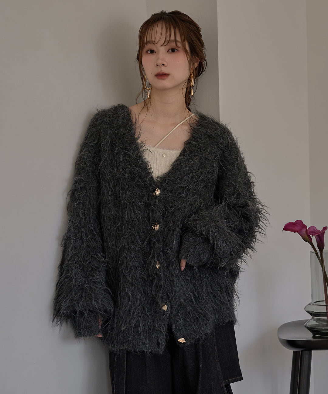 nuance button shaggy cardigan / ニュアンスボタンシャギー