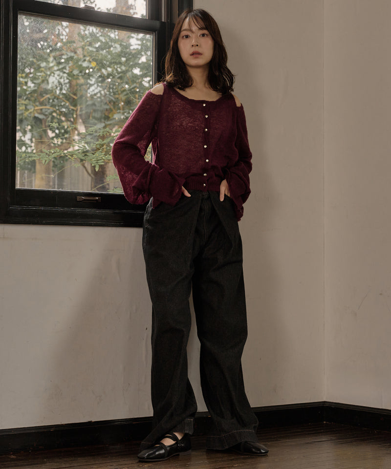 【予約商品】2way sleeve sheer knit cardigan / 2wayスリーブシアーニットカーディガン