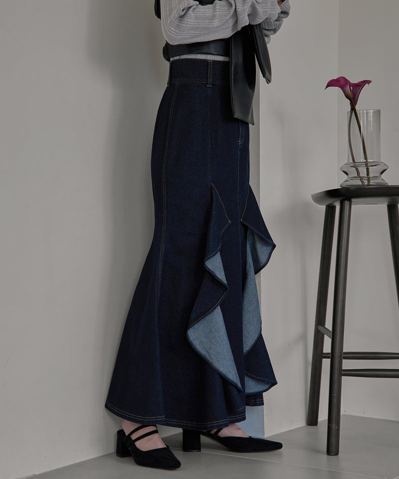 frills mermaid denim skirt / フリルマーメイドデニムスカート