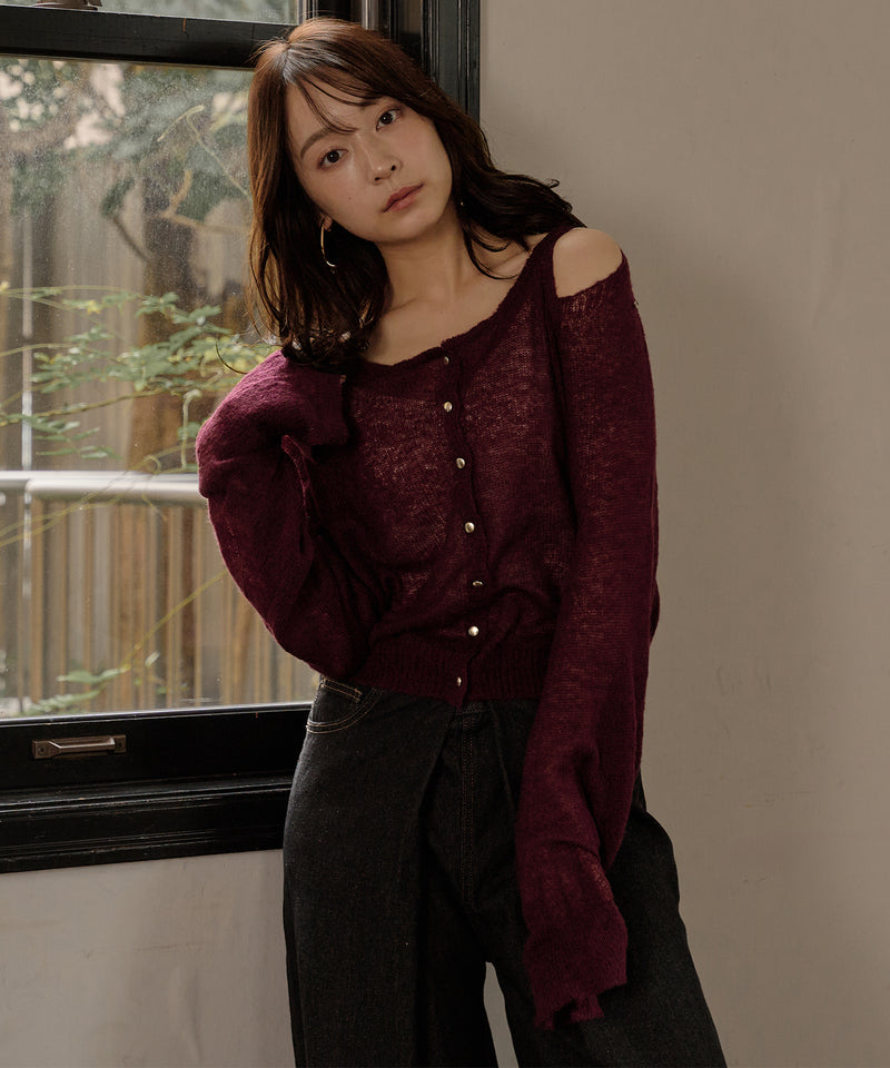 【予約商品】2way sleeve sheer knit cardigan / 2wayスリーブシアーニットカーディガン