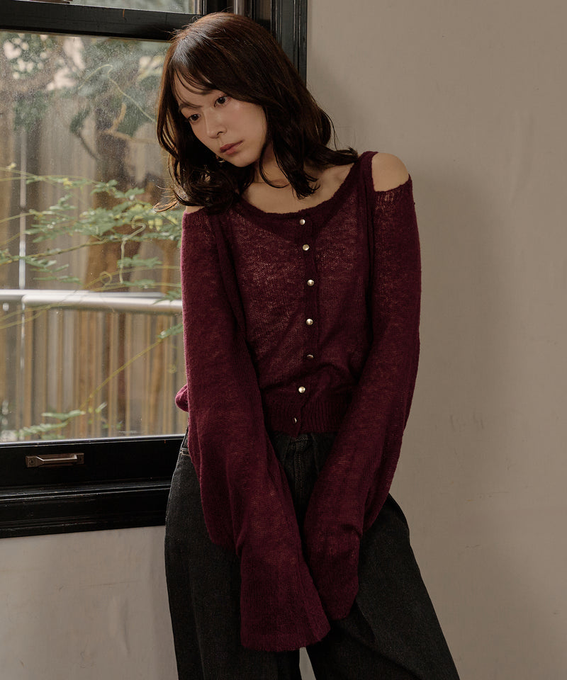 【予約商品】2way sleeve sheer knit cardigan / 2wayスリーブシアーニットカーディガン