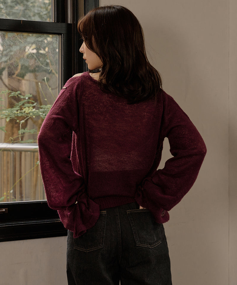 【予約商品】2way sleeve sheer knit cardigan / 2wayスリーブシアーニットカーディガン