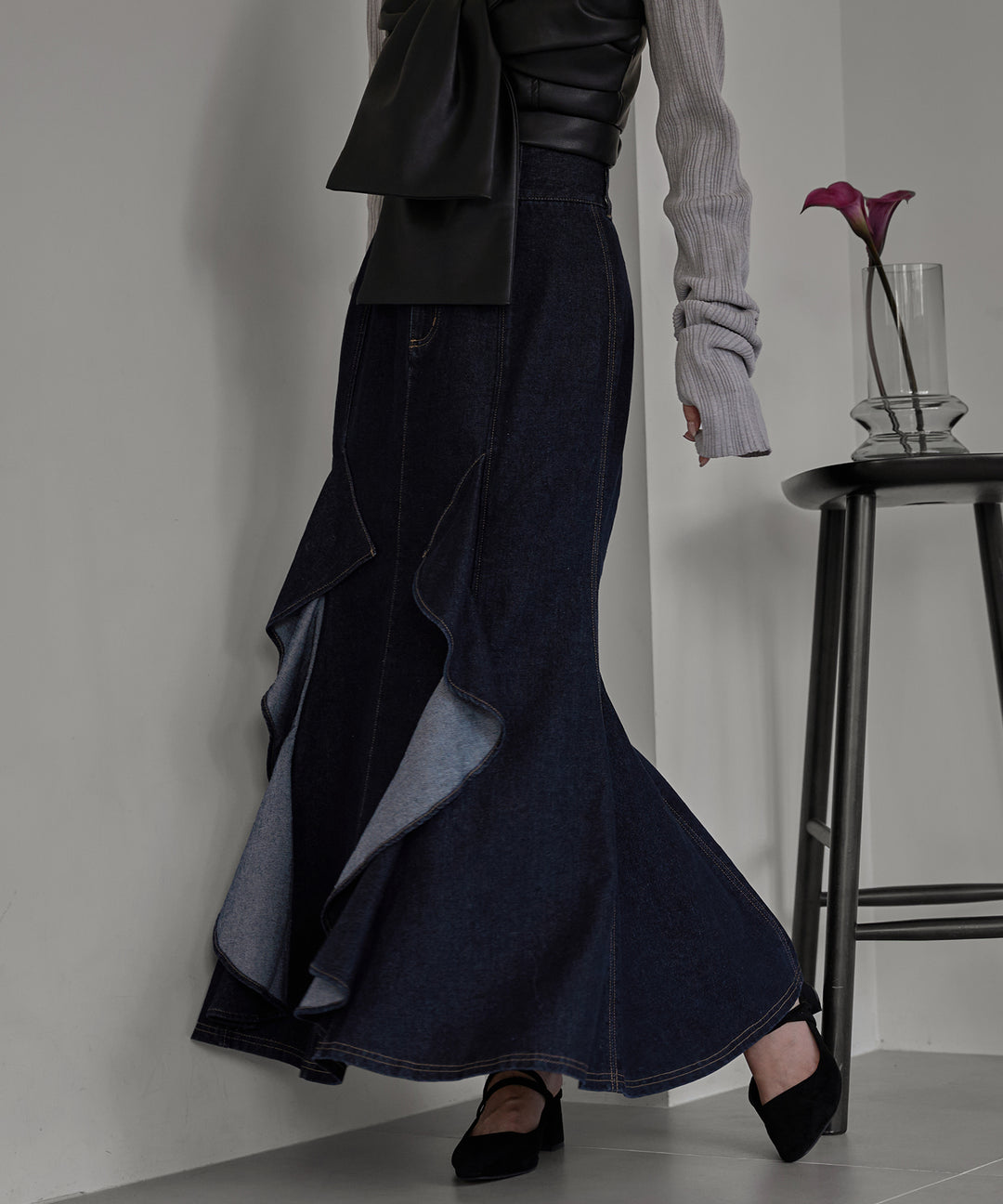 【新品未使用タグ付き】mideal フリルマーメイドデニムスカート M 予約商品】frills mermaid denim skirt / フリルマーメイド