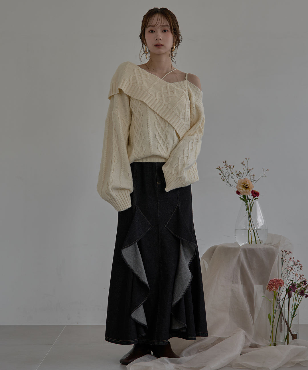 【新品未使用タグ付き】mideal フリルマーメイドデニムスカート M 予約商品】frills mermaid denim skirt / フリルマーメイド