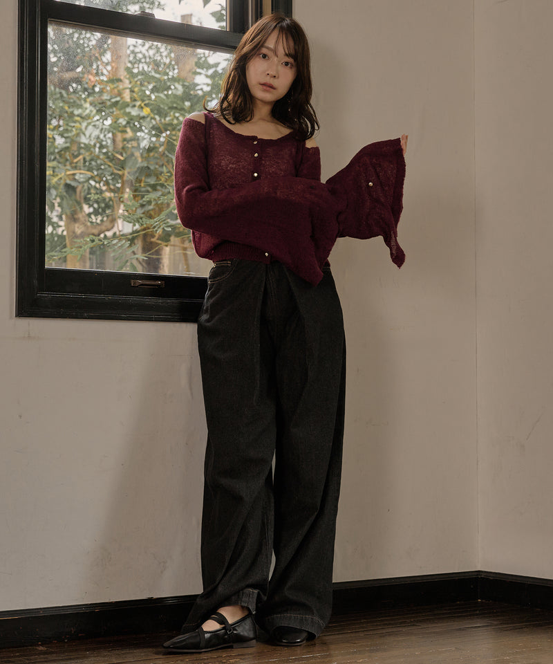 【予約商品】2way sleeve sheer knit cardigan / 2wayスリーブシアーニットカーディガン