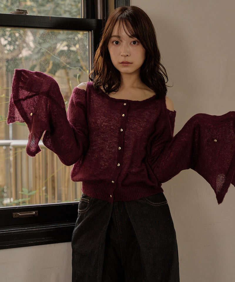 【予約商品】2way sleeve sheer knit cardigan / 2wayスリーブシアーニットカーディガン