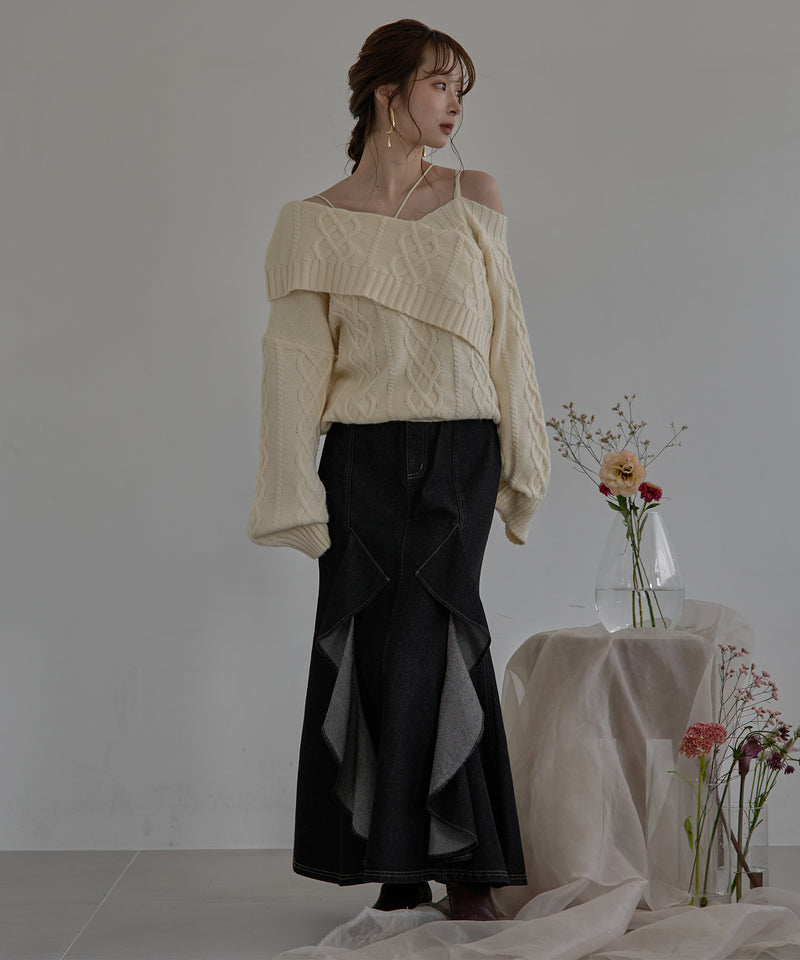 one shoulder cable knit / ワンショルケーブルニット