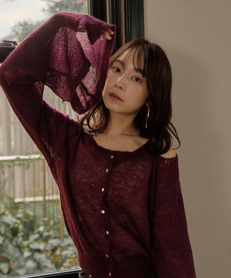 【予約商品】2way sleeve sheer knit cardigan / 2wayスリーブシアーニットカーディガン
