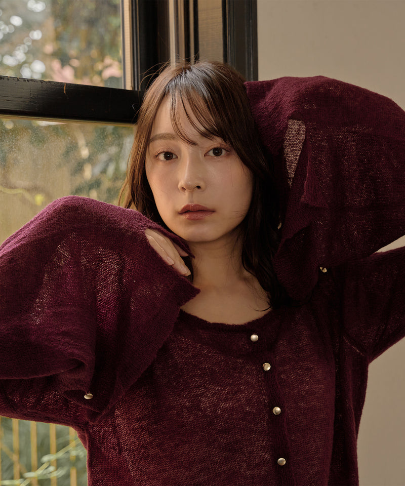 【予約商品】2way sleeve sheer knit cardigan / 2wayスリーブシアーニットカーディガン