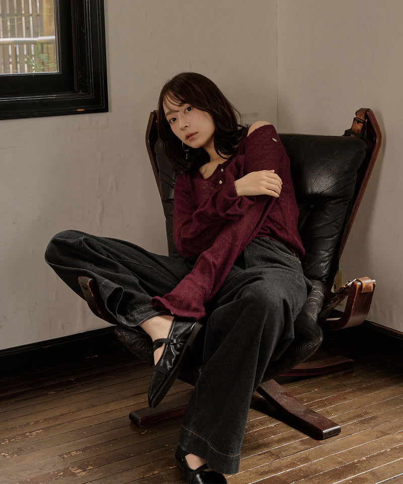 【予約商品】2way sleeve sheer knit cardigan / 2wayスリーブシアーニットカーディガン