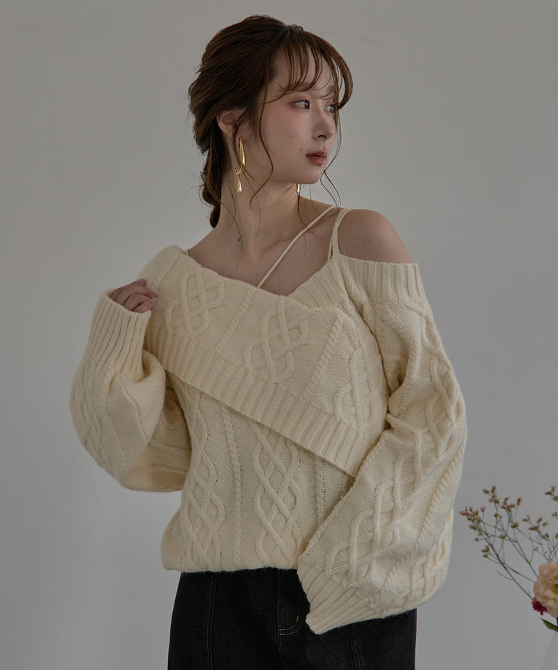 one shoulder cable knit / ワンショルケーブルニット