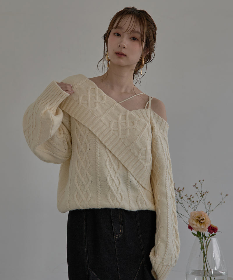 one shoulder cable knit / ワンショルケーブルニット