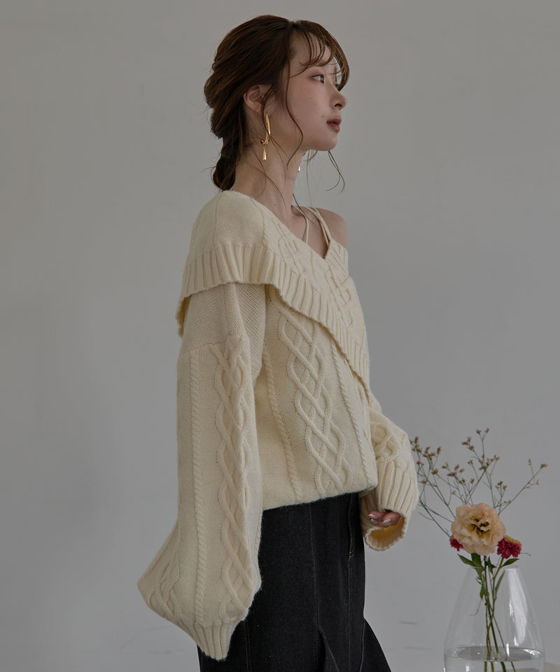 one shoulder cable knit / ワンショルケーブルニット