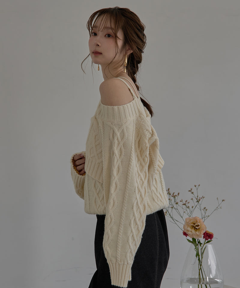one shoulder cable knit / ワンショルケーブルニット