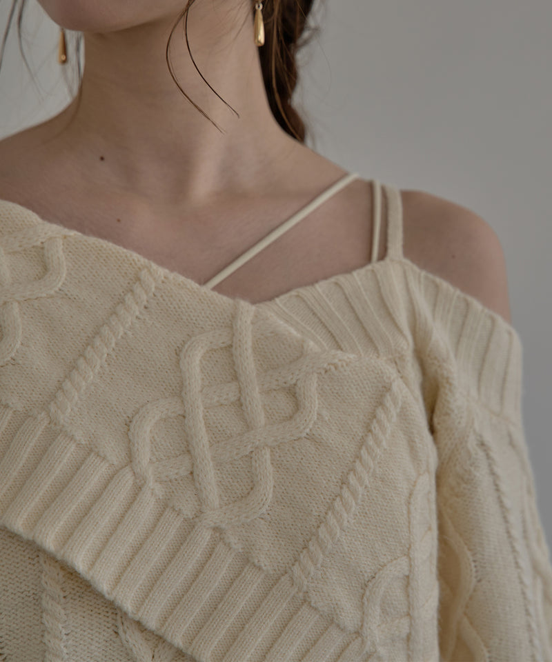 one shoulder cable knit / ワンショルケーブルニット