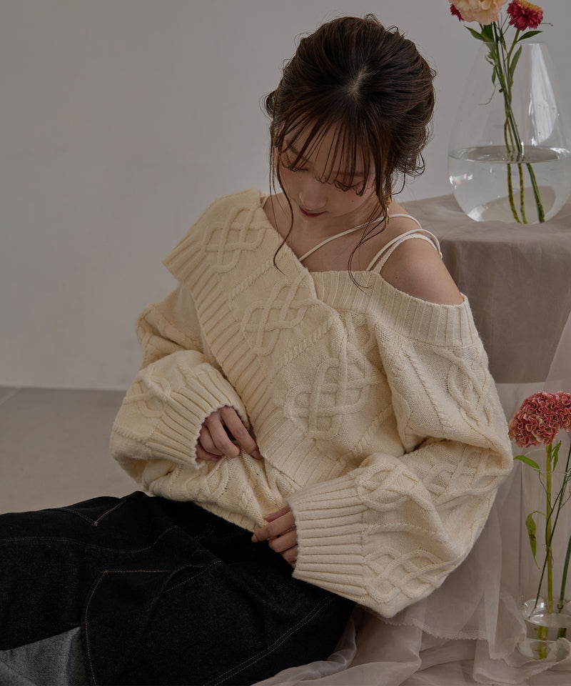 one shoulder cable knit / ワンショルケーブルニット