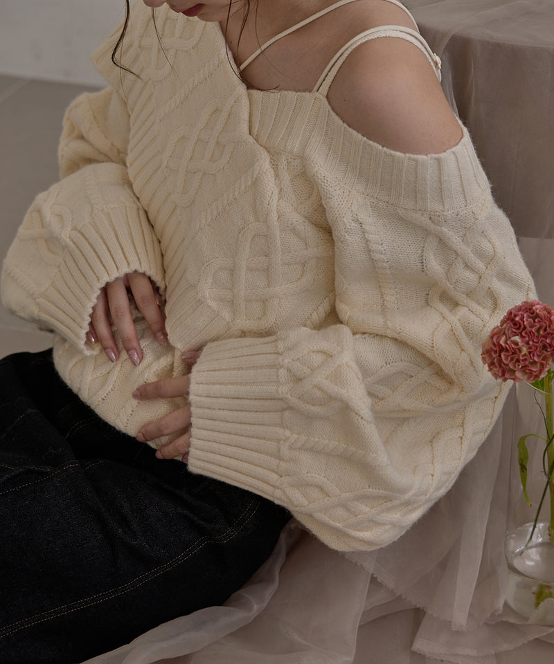 one shoulder cable knit / ワンショルケーブルニット