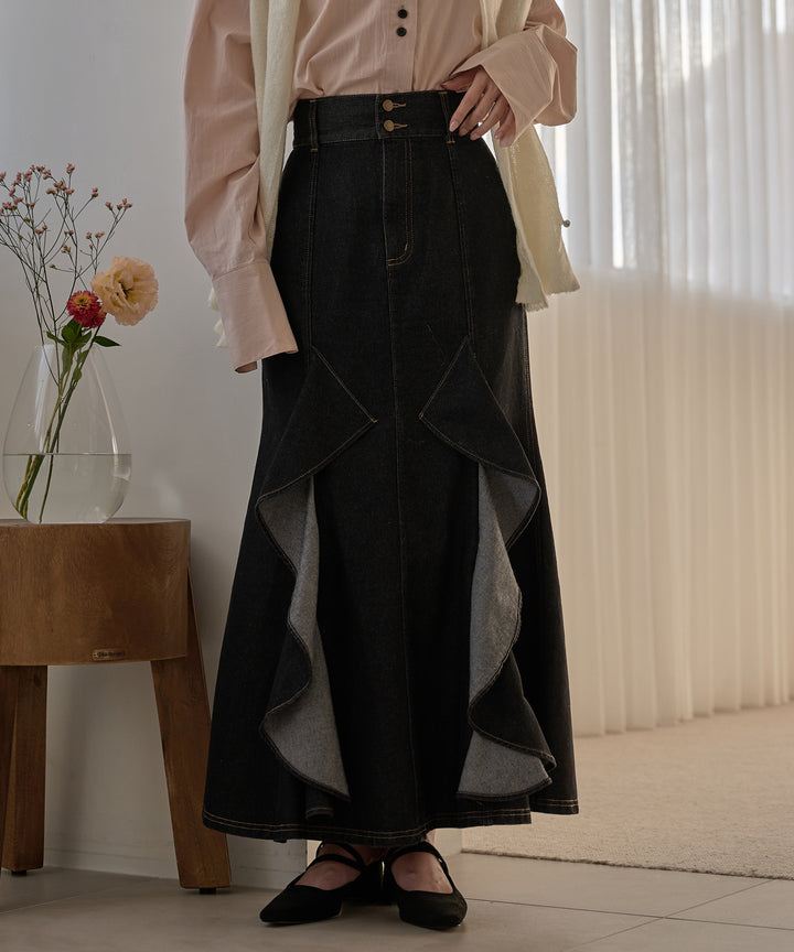 スカート frills mermaid denim skirt 予約商品】frills mermaid denim skirt / フリルマーメイド