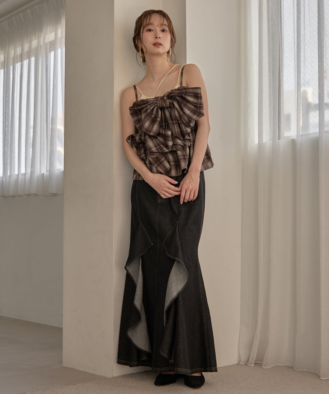 【新品未使用タグ付き】mideal フリルマーメイドデニムスカート M 予約商品】frills mermaid denim skirt / フリルマーメイド