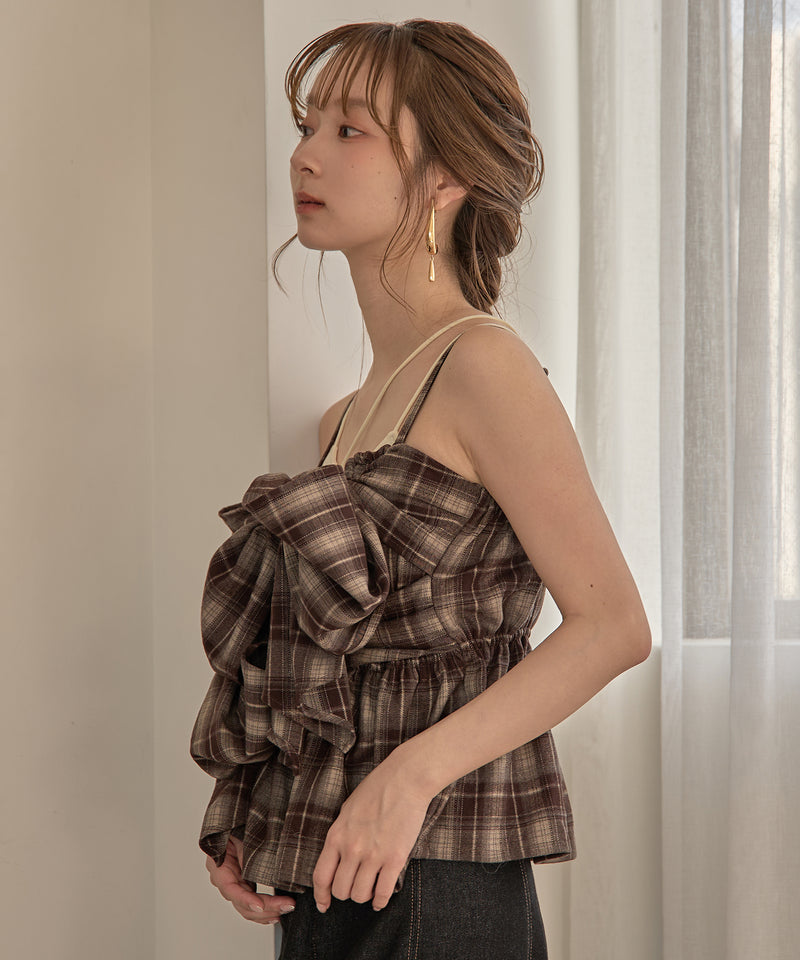 ombre check double ribbon  bustier / オンブレチェックダブルリボンビスチェ