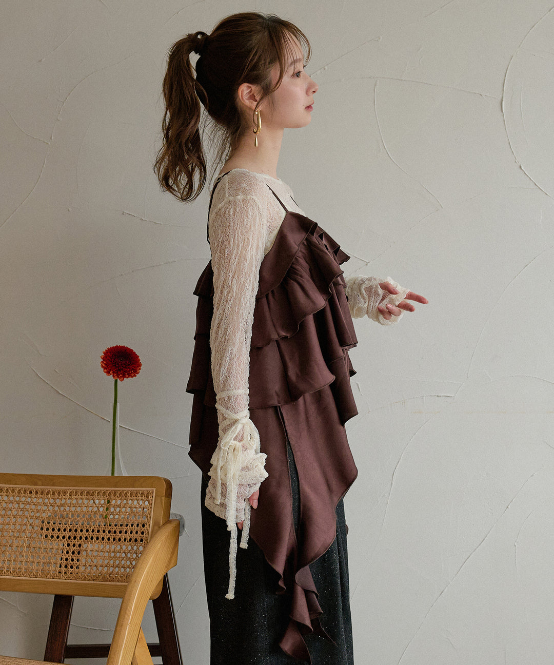 asymmetry frill cami tops / アシンメトリーフリルキャミトップス