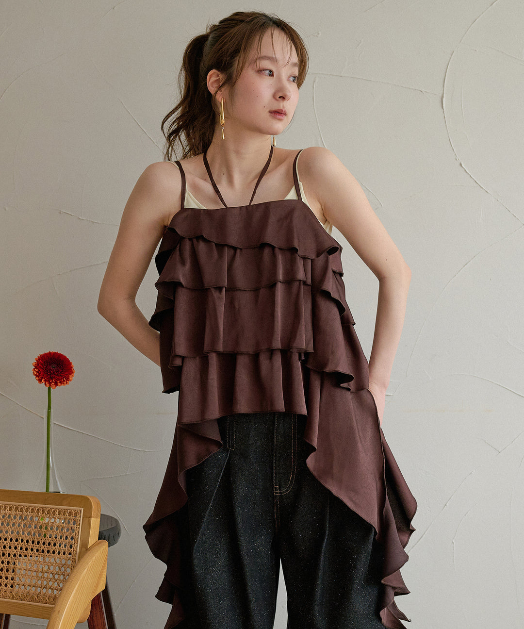 asymmetry frill cami tops / アシンメトリーフリルキャミトップス