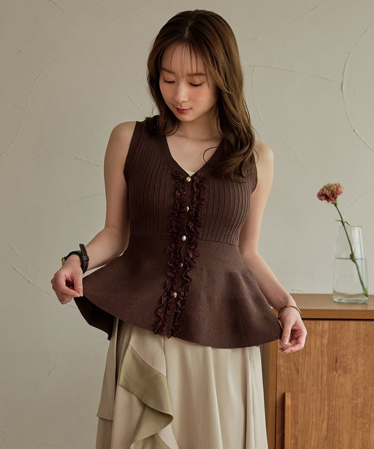 【予約商品】lace design glitter peplum knit / レースデザイングリッターペプラムニット