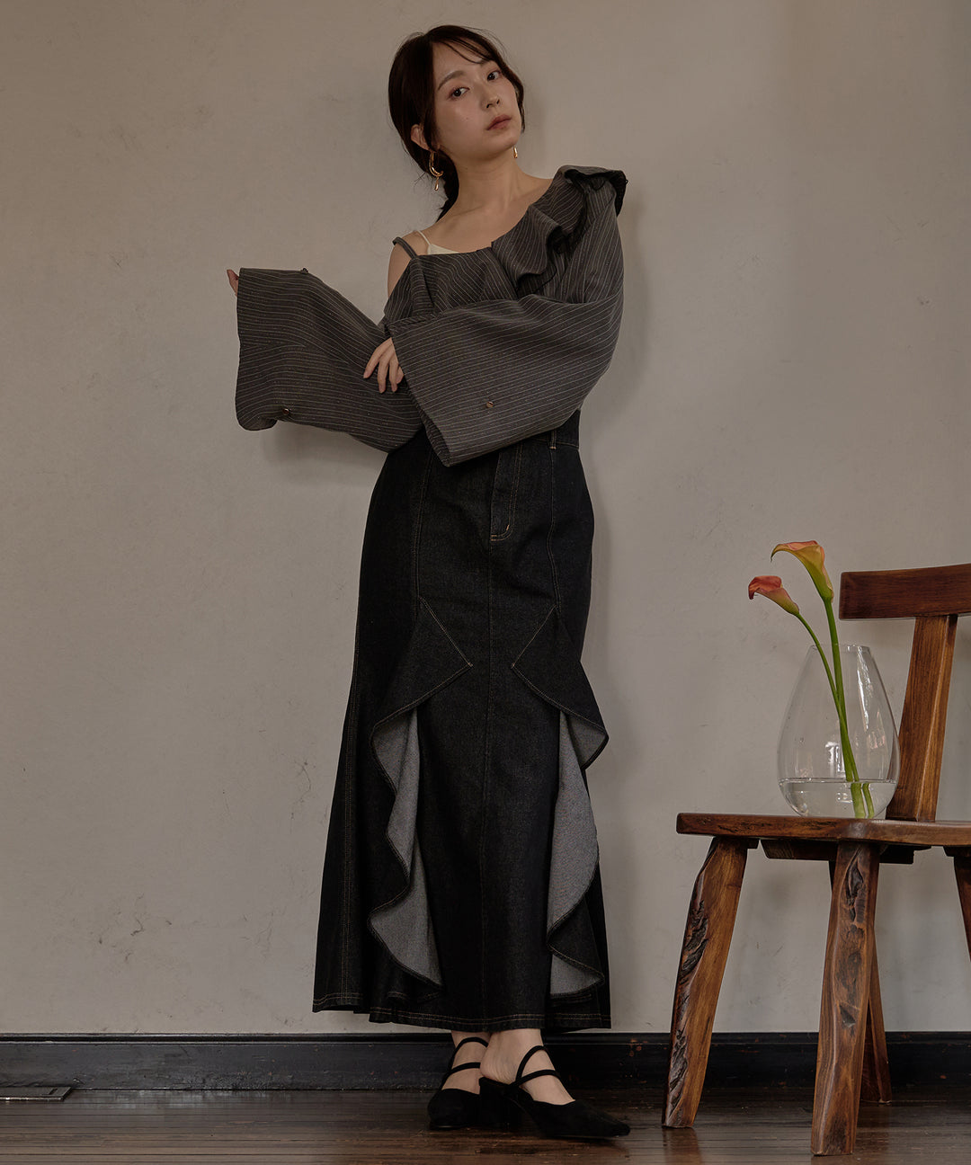 【新品未使用タグ付き】mideal フリルマーメイドデニムスカート M frills mermaid denim skirt / フリルマーメイドデニムスカート