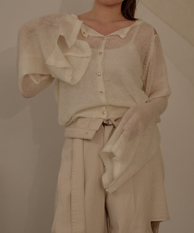 【予約商品】2way sleeve sheer knit cardigan / 2wayスリーブシアーニットカーディガン