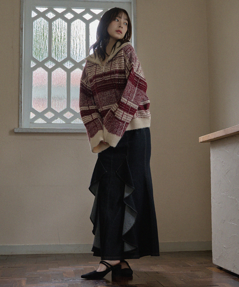 half zip check knit / ハーフジップチェックニット