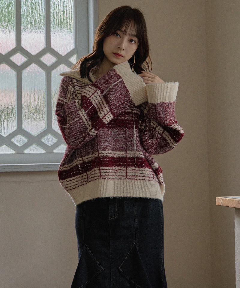 half zip check knit / ハーフジップチェックニット