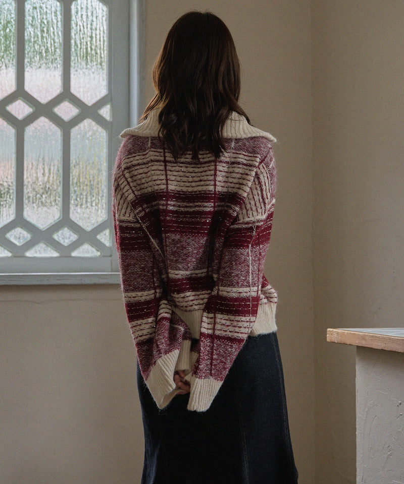 half zip check knit / ハーフジップチェックニット