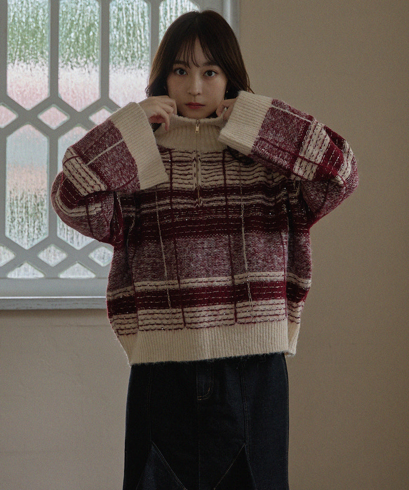half zip check knit / ハーフジップチェックニット