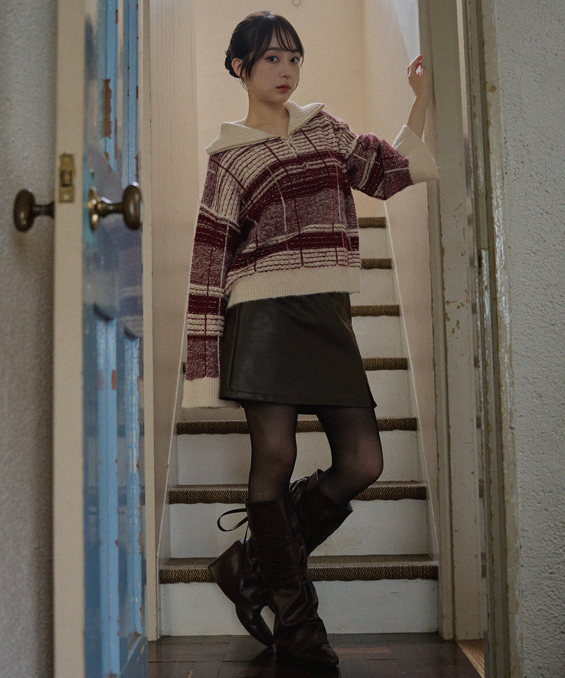 half zip check knit / ハーフジップチェックニット
