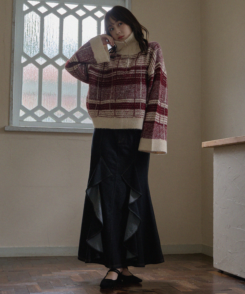 half zip check knit / ハーフジップチェックニット