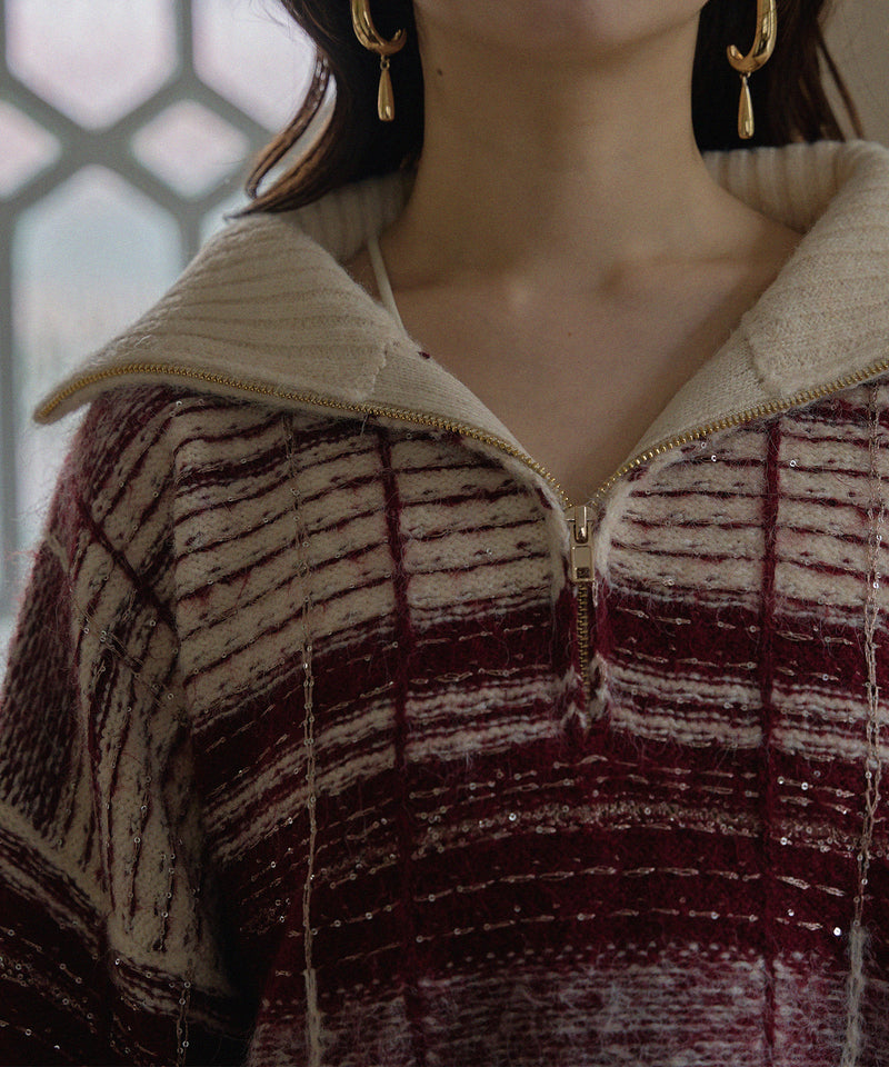 half zip check knit / ハーフジップチェックニット