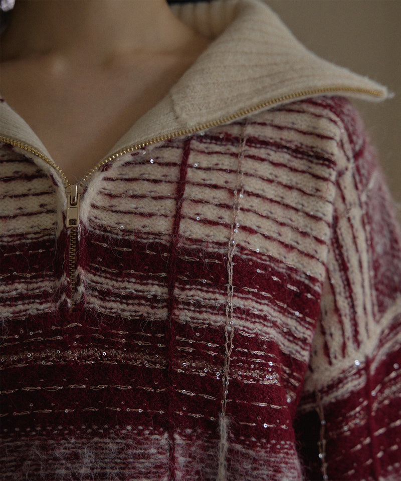 half zip check knit / ハーフジップチェックニット