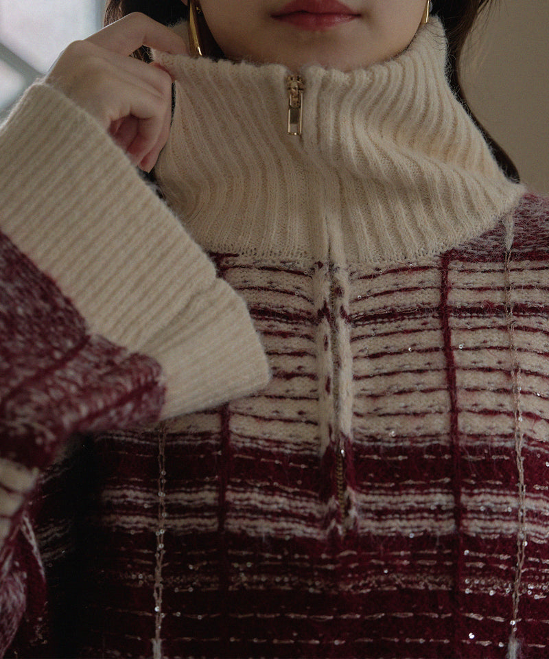 half zip check knit / ハーフジップチェックニット