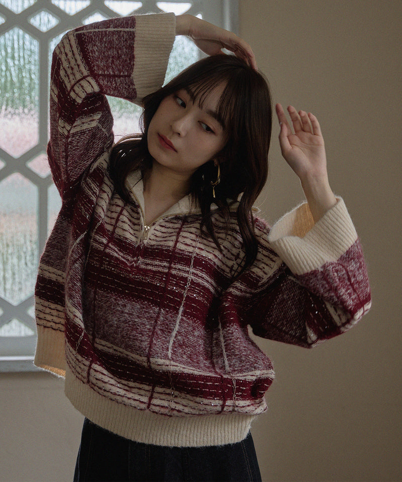 half zip check knit / ハーフジップチェックニット