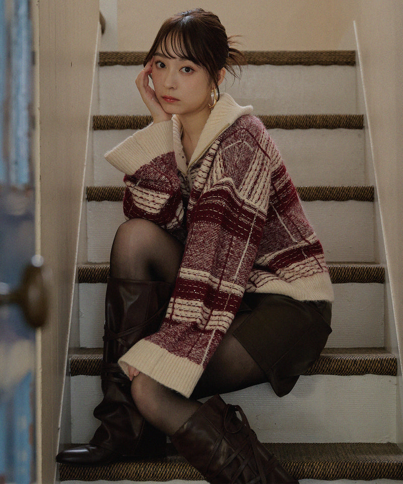 half zip check knit / ハーフジップチェックニット