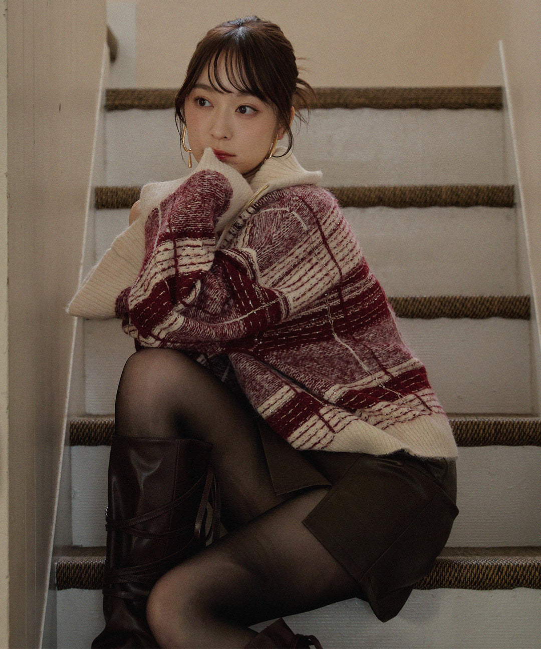 half zip check knit / ハーフジップチェックニット – favclo.