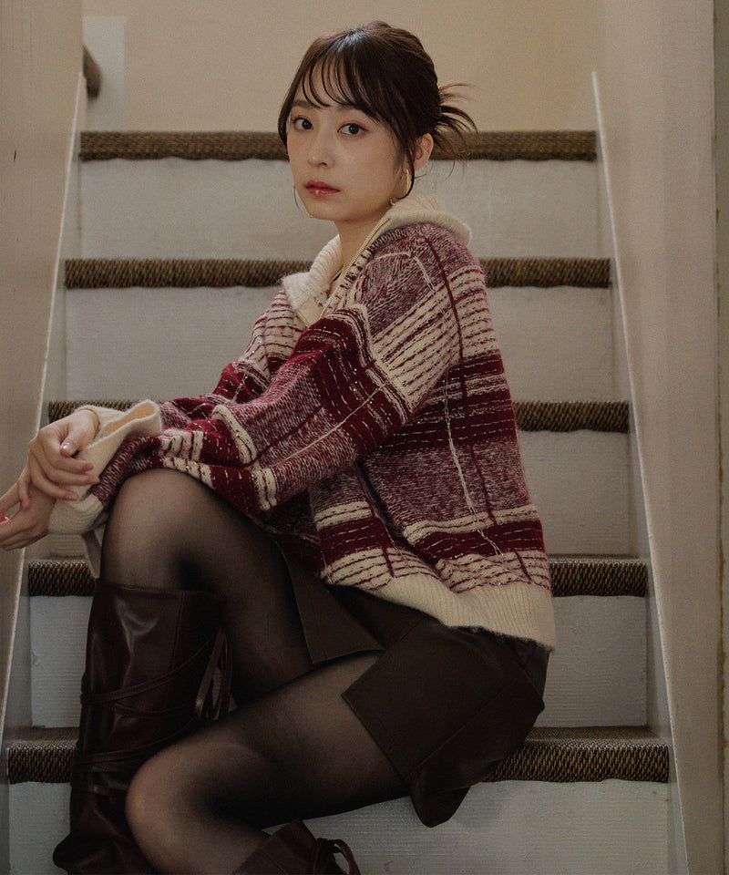 half zip check knit / ハーフジップチェックニット