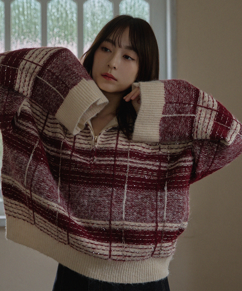 half zip check knit / ハーフジップチェックニット