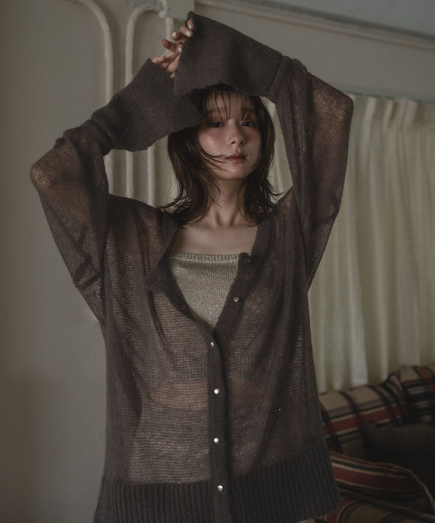 design sleeve sheer knit cardigan / デザインスリーブシアーニット 