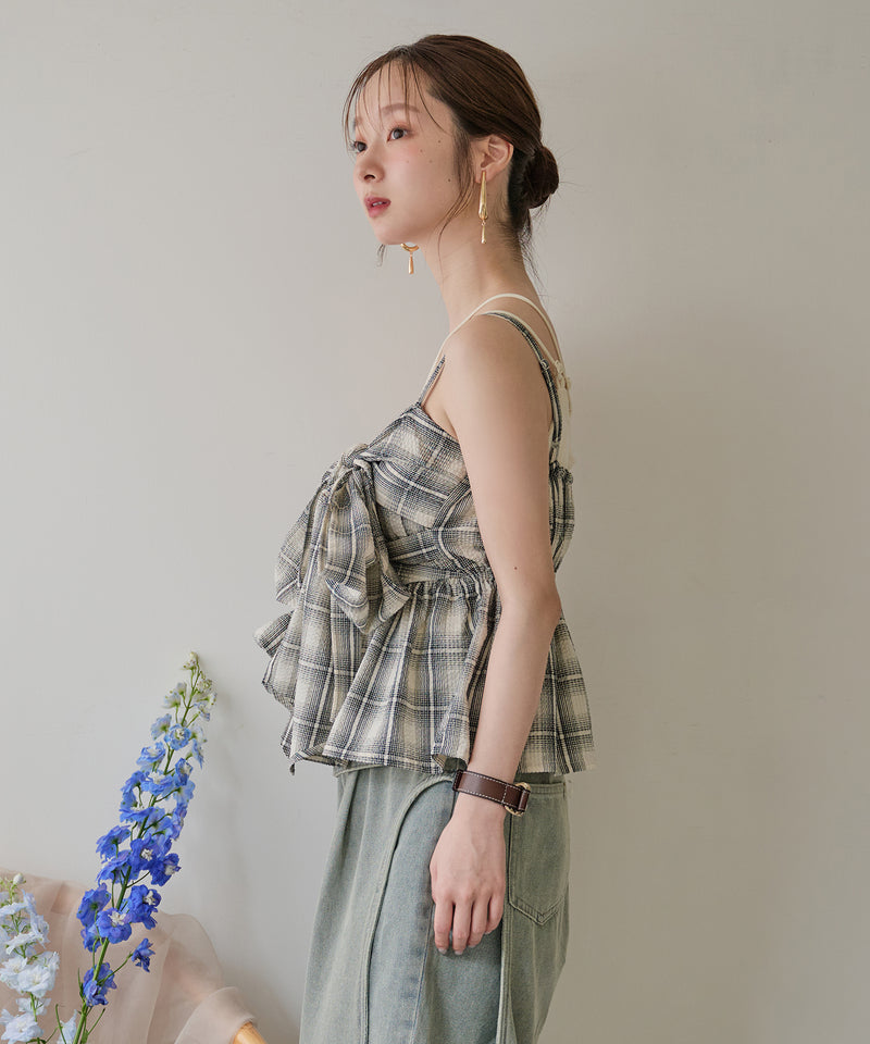 【予約商品】ombre check double ribbon  bustier / オンブレチェックダブルリボンビスチェ