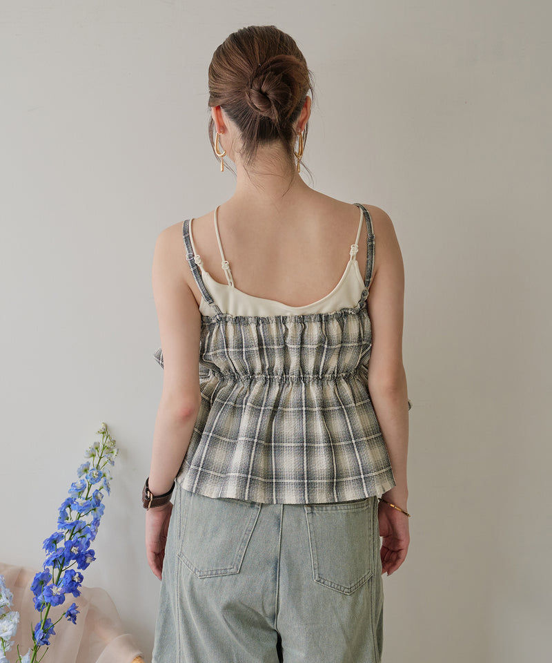 mideal オンブレチェックダブルリボンビスチェ ombre check double ribbon bustier / オンブレチェックダブル