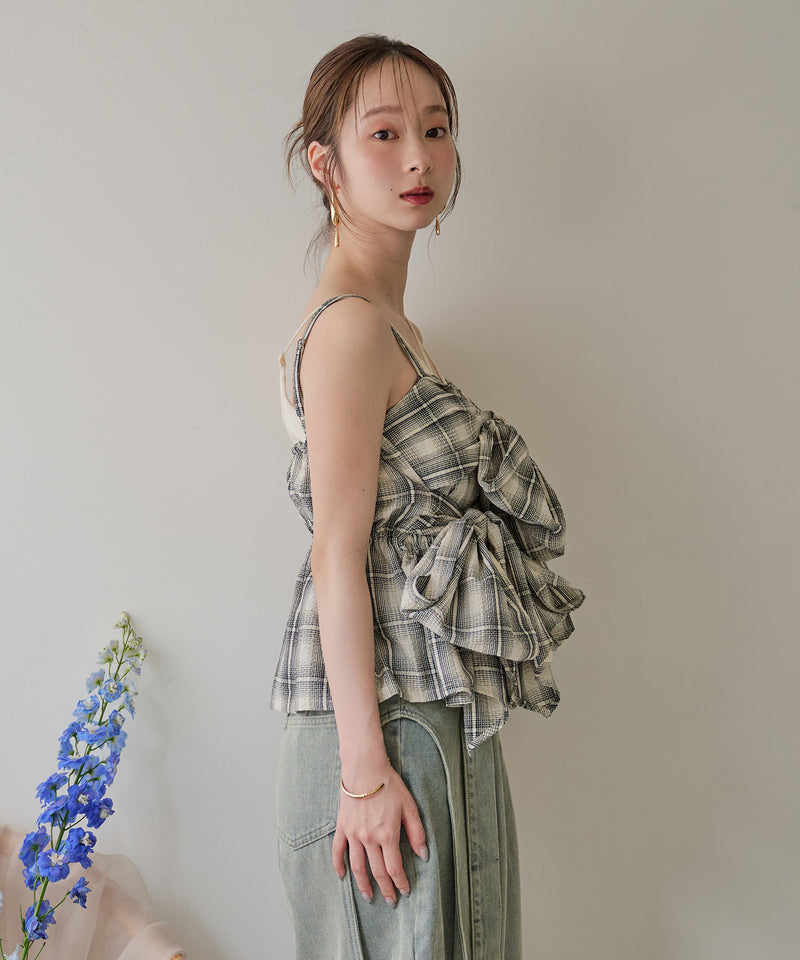 【予約商品】ombre check double ribbon  bustier / オンブレチェックダブルリボンビスチェ