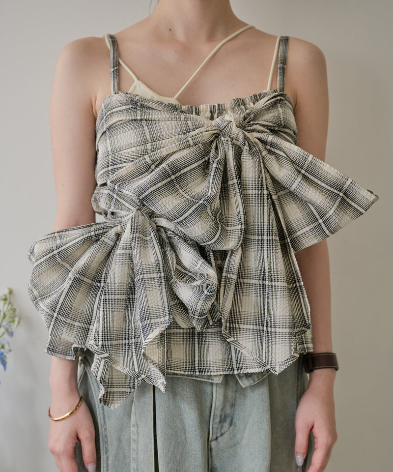 mideal オンブレチェックダブルリボンビスチェ ombre check double ribbon bustier / オンブレチェックダブル