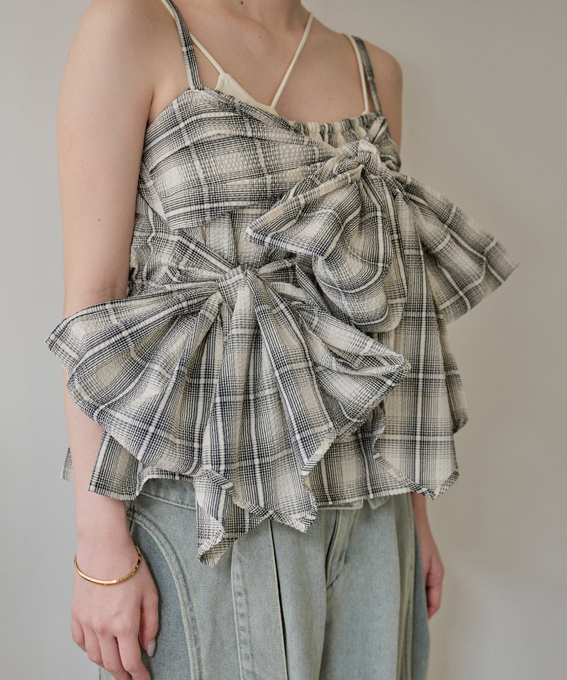 【予約商品】ombre check double ribbon  bustier / オンブレチェックダブルリボンビスチェ